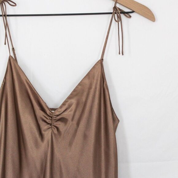 Vintage La Senza Satin Feel Slip Sleep Dress Tie Straps Frill Hem Small - Picture 2 of 6
